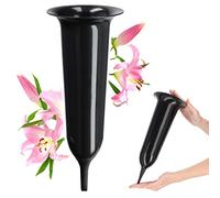 KADAX Vase Funéraire en Plastique - Fleurs, Cimetière, Résistant aux Intempéries, Enfichable, Antigel pour Tombe (13,5 cm, Piquet, Noir)