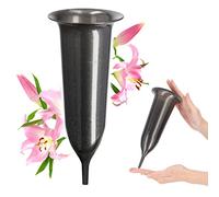 KADAX Vase Funéraire en Plastique - Pour Fleurs, Cimetière, Résistant aux Intempéries, Antigel, Enfichable pour Tombe (10cm, Avec Piquet, Graphite)