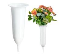 KADAX Vase Funéraire en Plastique - Pour Fleurs, Cimetière, Résistant aux Intempéries et au Gel - Enfichable pour Tombe (10cm, Avec Piquet, Blanc)