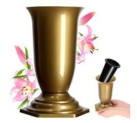 KADAX Vase Funéraire en Plastique pour Fleurs, Résistant aux Intempéries et au Gel, pour Cimetière et Tombe (13 cm, Doré)