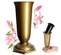 KADAX Vase Funéraire en Plastique pour Fleurs, Résistant aux Intempéries et au Gel, pour Cimetière et Tombe (15,5 cm, Doré)