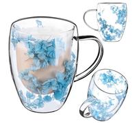 KADAX Verres à café à double paroi - 350 ml - Verres isothermes pour thé et café - Verres à thé en verre borosilicate - Tasse à café avec fleurs séchées - Bleu