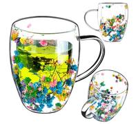 KADAX Verres à café à double paroi - 350 ml - Verres isothermes pour thé et café - Verres à thé en verre borosilicate - Tasse à café avec fleurs séchées - Multicolore