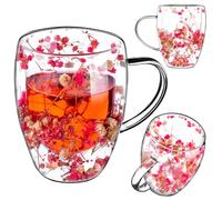 KADAX Verres à café à double paroi - 350 ml - Verres isothermes pour thé et café - Verres à thé en verre borosilicate - Tasse à café avec fleurs séchées - Rose