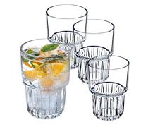 KADAX Verres à long drink, verres à cocktail, verres à boisson, verres à eau, verres à eau, verres striés pour boissons, verres universels (lot de 4 x 320 ml) K8977