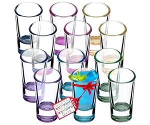 KADAX Verres à Shot de 28 ml, Petits Verres à Shooter Colorés Parfaits pour Déguster des Spiritueux Raffinés tels que la Tequila et la Vodka (Lot de 12)