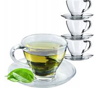 KADAX Verres "Zinal", tasse avec soucoupe, tasse en verre avec soucoupe, gobelet 200 ml, 4 pièces