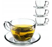 KADAX Verres "Zinal", tasse avec soucoupe, tasse en verre avec soucoupe, gobelet 250 ml, 4 pièces