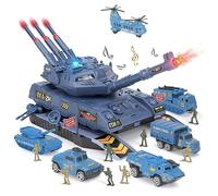KADAYAYA Jouet de Char, 6 Jouets de l'armée et 8 Figurines de Soldats, Jouets de l'armée avec Lumière et Son, Jouets de Char Militaire Lance-Missile, Cadeau pour Garçons de 3 4 5 6 Ans(Bleu)