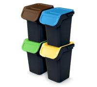 Kaddi Q Lot de 4 poubelles pour maison et intérieur, empilables, recyclage, en plastique, 100 litres (4 x 25 l) Noir