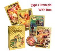 Kadel-Cartes Pokemon Vmax Gx Feuille D'or Carte Flash Anglais Espagnol Coloré Pikachu Charizard Français Allemand Jeu Bataille Cartes De Collection,55pcs-Gold-French