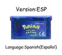 Kadel-Gba Jeu Pokemon Série 32 Bits Cartouche De Jeu Vidéo Console Carte Pokemon Émeraude Feuille Rouge Vert Rubis Saphir Multi-Langue,Sapphire Esp