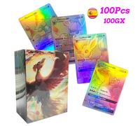 Kadel-Nouvelle Version Espagnole Cartes Pokemon Carte Flash Gx Vmax Hologramme Jeu Bataille Or Argent Noir Carte À Collectionner Pour Enfants Jouet Cadeau,100pcs 100gx,