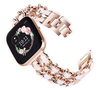 KADES bracelet compatible pour Fitbit versa 2, bracelet de rechange en acier inoxydable pour femme compatible avec bracelet Fitbit Versa, bracelet Versa Lite Edition (or rose avec cuir blanc)