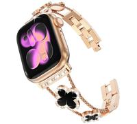 KADES Bracelet de rechange pour femme compatible avec Apple Watch - 46 mm, 45 mm, 44 mm, 42 mm (Series 3, 2 1), bracelet à maillons en acier inoxydable à quatre feuilles et diamant pour iWatch SE