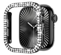 KADES Coque antichoc compatible avec Apple Watch Series 6 5 4 SE 40 mm | Coque de protection antichoc en polycarbonate, design à double diamant, strass étincelants pour femme, noir