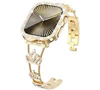 KADES Crown Bling Bracelet en métal pour femme compatible avec Apple Watch 41 mm - Bracelet en acier inoxydable avec coque brillante et protecteur d'écran pour séries 9/8/7 - Doré