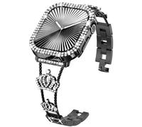 KADES Crown Bling Bracelet en métal pour femme compatible avec Apple Watch 41 mm - Bracelet en acier inoxydable avec coque brillante et protecteur d'écran pour séries 9/8/7 - Noir
