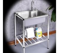 KADEUX Évier Utilitaire Extérieur pour Garage, Évier INOX Évier Commercial 1 Bac avec Robinet, Professionnel Evier Cuisine pour Bar, Buanderie, Salle De Bain (Color : Single Cold, Size : 68x44cm(27x