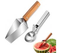 KADFEL Set de 2 Ustensiles pour Pastèque 1 Découpeur Triangulaire en Acier Inoxydable + 1 Cuillère à Melon - Outils pour Fruits pour la Cuisine, le Camping et le Pique-nique