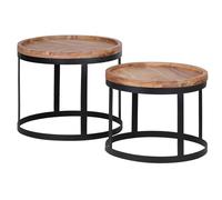 KADIMA DESIGN Akola Lot de 2 tables d'appoint en bois massif d'acacia - Style maison de campagne - Structure en métal naturel