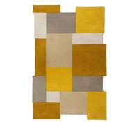 KADIMA DESIGN ANHELL Art Bloque Collage 120x180 Ochère/Tapis de Laine de Couleur Naturelle