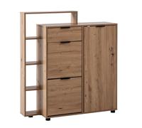 KADIMA DESIGN Armoire à chaussures - Décor chêne - 98 x 110 x 30 cm - Fermée - Commode à chaussures avec tiroir moderne - Armoire de couloir avec étagère et étagère - Rangement à chaussures pour