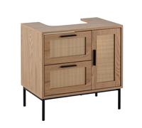 KADIMA DESIGN Armoire de salle de bain avec tresse en rotin - 60 x 60 x 40 cm - Avec porte et tiroirs - Armoire de salle de bain avec rotin tressé - Meuble bas sur pied - Armoire de salle de bain midi