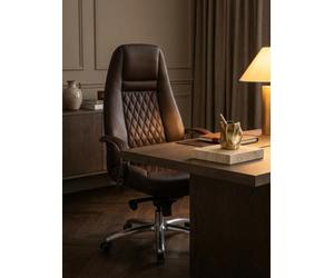 KADIMA DESIGN Austin Chaise de bureau en cuir véritable marron 120 kg Fauteuil de bureau à dossier haut avec appui-tête X-XL