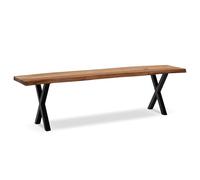 KADIMA DESIGN Banc de salle à manger moderne en bois d'acacia massif, sans dossier, avec pieds en X, 160 x 40 x 45,5 cm, avec bord d'arbre