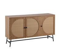 KADIMA DESIGN Buffet 140 x 80 x 39 cm - Aspect chêne avec tressage en rotin - Moderne - Armoire haute - Armoire sur pied avec 3 portes - Buffet de salon
