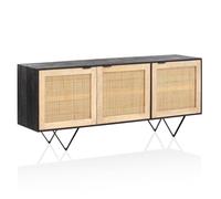 KADIMA DESIGN Buffet 175 x 75 x 45 cm en bois massif de mangue/rotin avec 3 portes | Armoire haute noir/marron | Armoire sur pied de salon | Buffet tubulaire