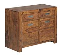 KADIMA DESIGN Buffet en bois massif Sheesham 90 cm, avec 2 portes et tiroirs, grand espace de rangement, idéal pour le couloir ou le salon, fait à la main