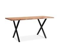 KADIMA DESIGN Bureau en bois d'acacia massif/métal - Bord d'arbre - 120 x 60 x 76 cm - Avec pieds en X en noir - Table en bois pour ordinateur portable et bureau