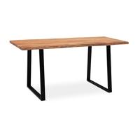 KADIMA DESIGN Bureau en bois d'acacia massif/métal - Bord d'arbre - 120 x 60 x 76 cm - Avec pieds trapézoïdaux en noir - Table en bois pour ordinateur portable
