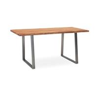 KADIMA DESIGN Bureau en bois d'acacia massif/métal - Bord d'arbre - 140 x 80 x 76 cm - Avec pieds trapézoïdaux en chrome - Table en bois pour ordinateur portable et bureau