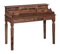 KADIMA DESIGN Bureau en bois massif Sheesham | Secrétaire 115 x 100 x 60 cm avec 3 tiroirs | Table console de style maison de campagne
