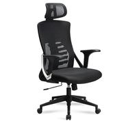 KADIMA DESIGN Chaise de bureau noire avec housse en maille, jusqu'à 120 kg, avec appui-tête, pivotante, réglable en hauteur, avec soutien lombaire - Fauteuil de bureau ergonomique en tissu
