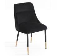 KADIMA DESIGN Chaise de salle à manger, de cuisine, en velours, noire, avec pieds en métal, coque moderne, rembourrée avec revêtement en tissu, coussin de dossier intégré