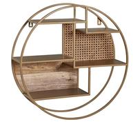 KADIMA DESIGN Étagère murale en rotin 62 x 62 x 17 cm - Étagère suspendue en bois massif/métal industriel - Étagère flottante ronde en treillis viennois - Étagère suspendue ouverte pour salon