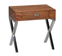 KADIMA DESIGN Guna - Table de chevet en bois massif Sheesham - 1 tiroir avec pieds en métal - Style maison de campagne - Table de chevet en bois véritable - 45 cm - Marron foncé