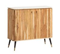KADIMA DESIGN Hausbar Bar en bois massif d'acacia 95 x 90 x 41 cm - Bar à vin en marbre véritable - Petit bar moderne - Armoire de bar avec portes et étagère à vin - Armoire à spiritueux avec
