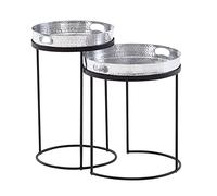 KADIMA DESIGN Lot de 2 tables d'appoint rondes en métal martelé argenté/noir | Table basse amovible | Table d'appoint canapé 2 pièces moderne | Table basse ronde