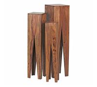 KADIMA DESIGN Lot de 3 tables d'appoint en bois massif Sheesham - Table d'appoint carrée moderne - Table colonne 3 pièces - Support à fleurs pour salon