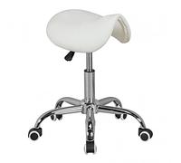 KADIMA DESIGN Menton Tabouret en selle blanc avec housse en cuir synthétique Hauteur réglable Tabouret cosmétique et cabinet médical avec siège de selle