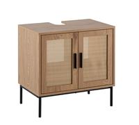 KADIMA DESIGN Meuble de salle de bain sous lavabo, aspect chêne, 60 x 60 x 40 cm, avec portes, en rotin tressé, meuble bas debout, armoire de salle de bain midi petit lavabo