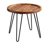 KADIMA DESIGN Sheesham Table basse ronde en bois massif 45 x 40 x 45 cm Table basse avec pieds en épingle à cheveux Table basse en bois et métal