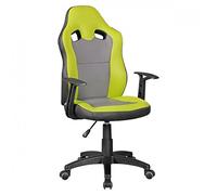 KADIMA DESIGN Speedy Racing Chaise de bureau pivotante ergonomique à partir de 8 ans avec dossier et roulettes pour sols durs - Chaise de bureau sport pour enfants - Vert/gris
