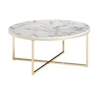 KADIMA DESIGN Table basse 80 x 36 x 80 cm avec aspect marbre blanc | Table de salon avec structure en métal | Table basse ronde pour salon | Table d'appoint