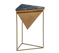 KADIMA DESIGN Table d'appoint en marbre véritable et métal - 37 x 37 x 53 cm - Vert doré - Petite table de rangement triangulaire - Table de salon moderne - Table en marbre pointue haute